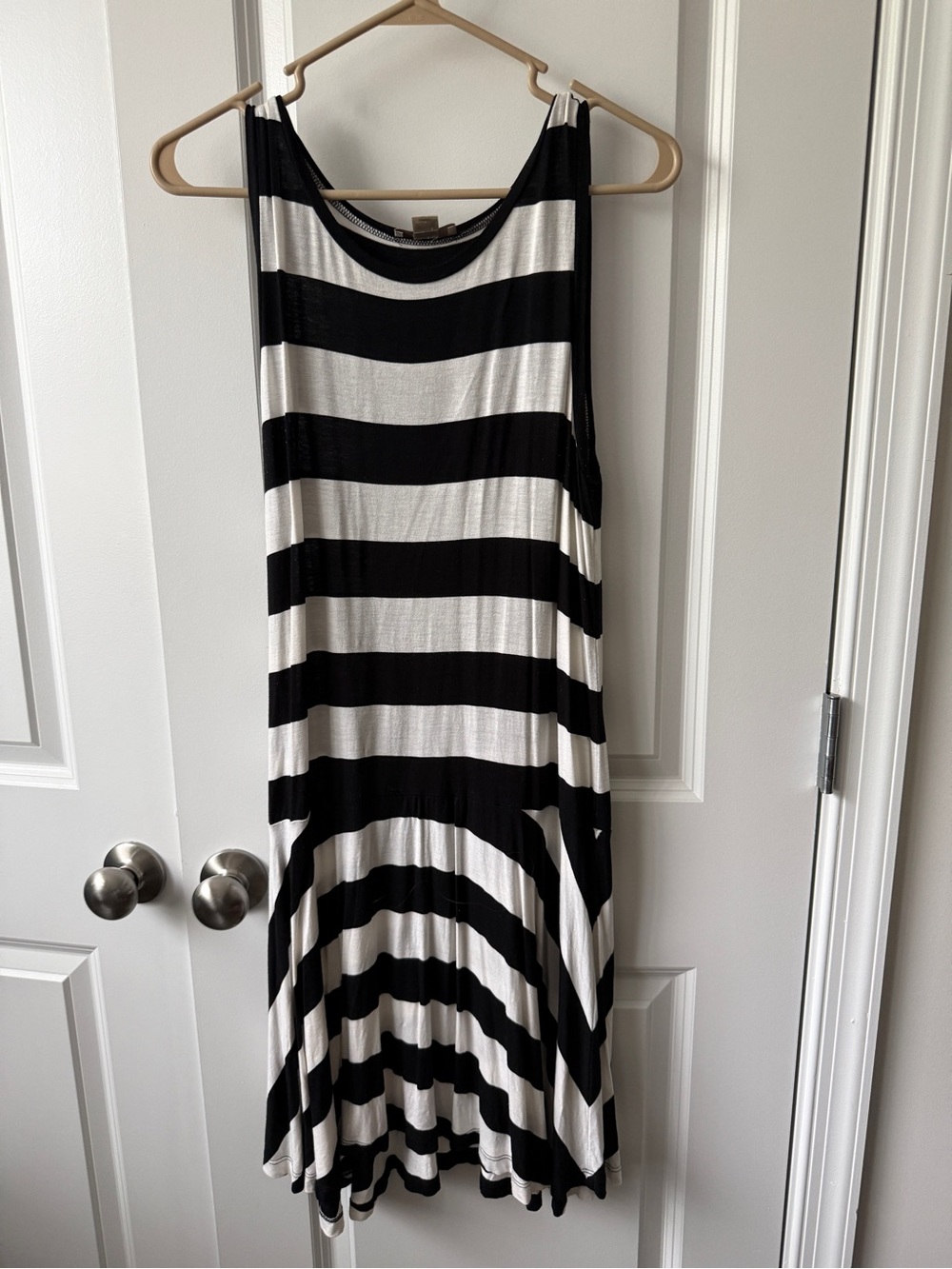 LOFT Black and White Striped Maxi Dress
